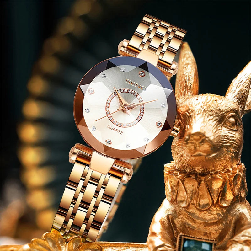 Luxury Quartz Watches for Women 2023 | Ocean Heart Starry Sky Diamond Dial | Stainless Steel Waterproof Fashion Wristwatch