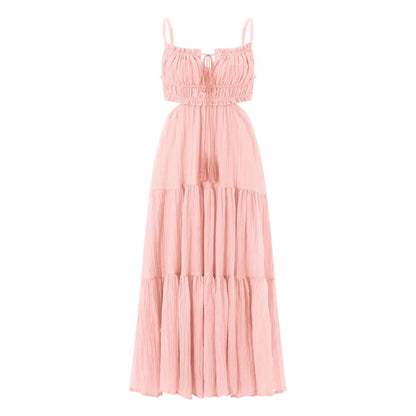Summer Boho Maxi Dress for Women | Flowy A-Line Sundress with Spaghetti Straps, Ruffle Hem & Backless Cut-Out | Casual, Party & Holiday Outfit