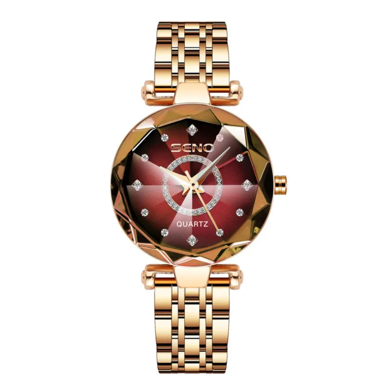 Luxury Quartz Watches for Women 2023 | Ocean Heart Starry Sky Diamond Dial | Stainless Steel Waterproof Fashion Wristwatch