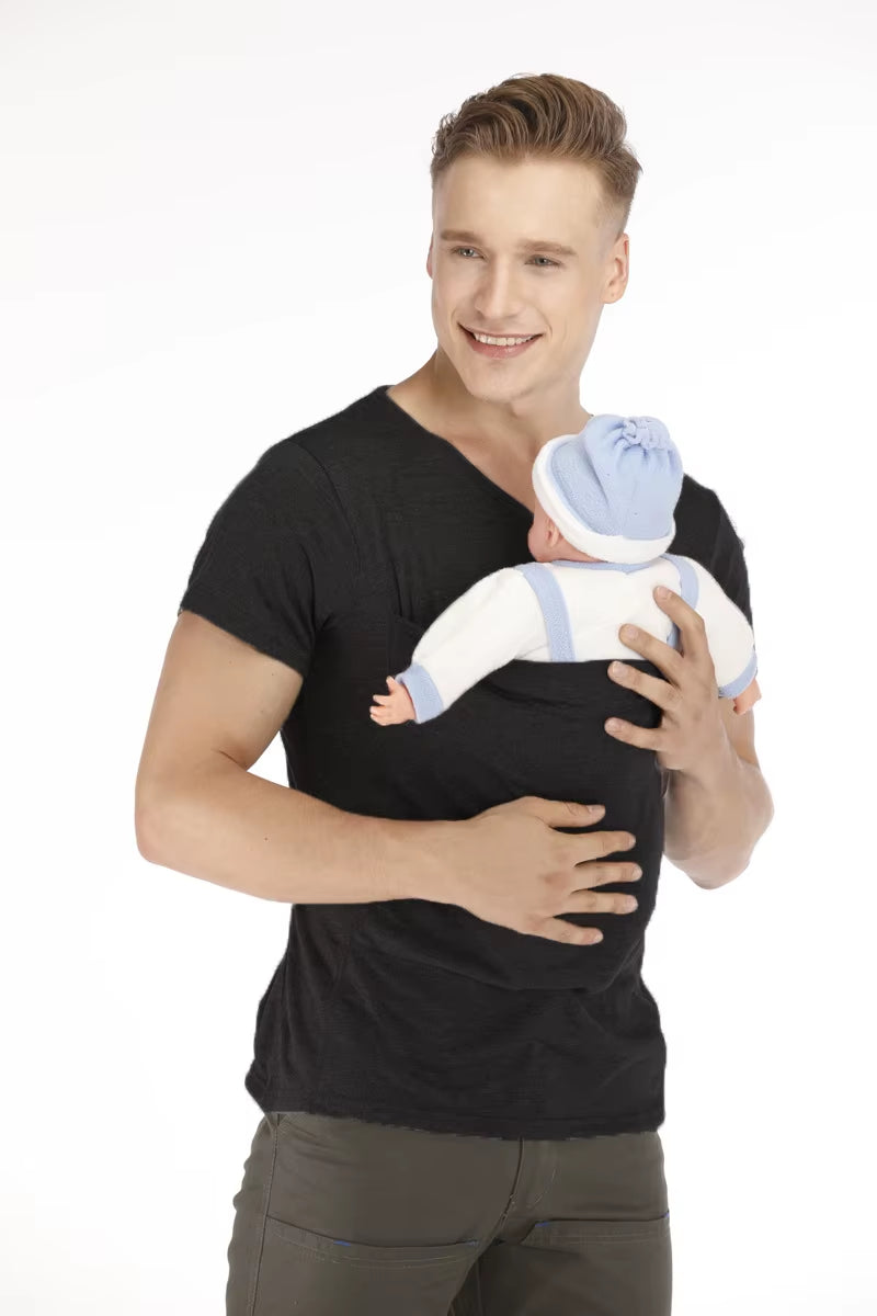 Baby Carrier T-Shirt with Kangaroo Pocket | Unisex Feeding & Pregnancy Shirt for Moms & Dads | Soft Cotton Summer Babywearing Tee