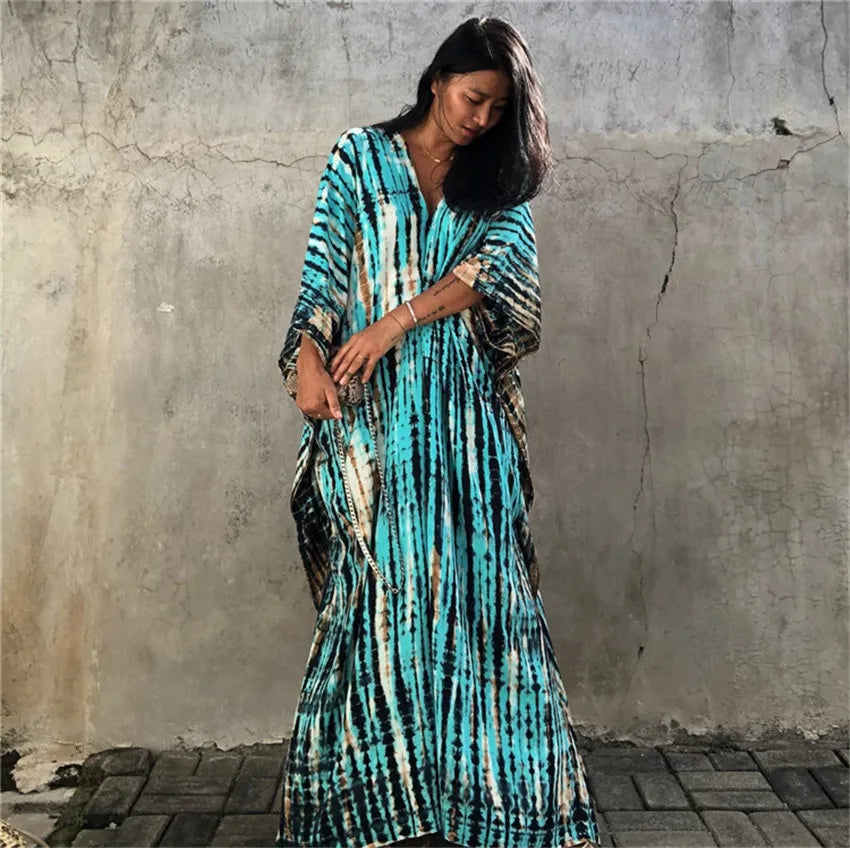 Women’s Beach Kaftan Dress | Half-Sleeve Swimsuit Cover-Up, Plus Size Caftan, Lightweight Bathing Suit Cover-Up for Summer