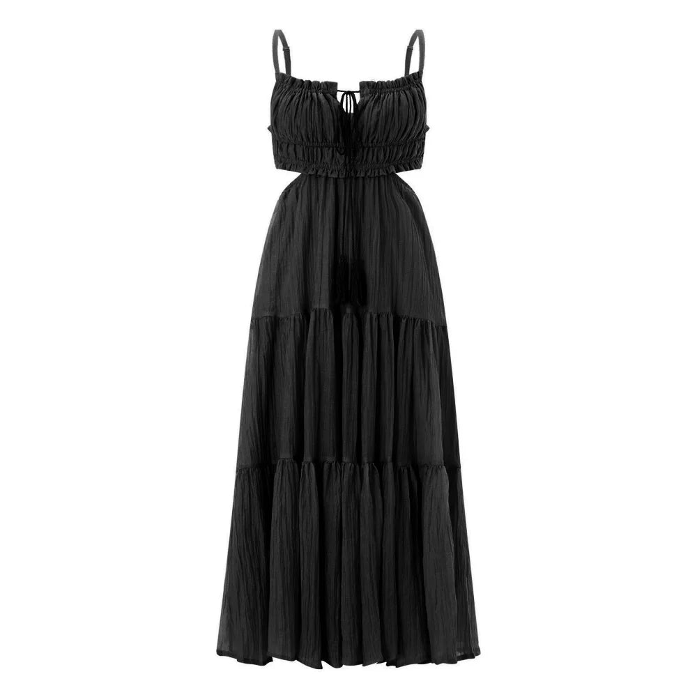 Summer Boho Maxi Dress for Women | Flowy A-Line Sundress with Spaghetti Straps, Ruffle Hem & Backless Cut-Out | Casual, Party & Holiday Outfit