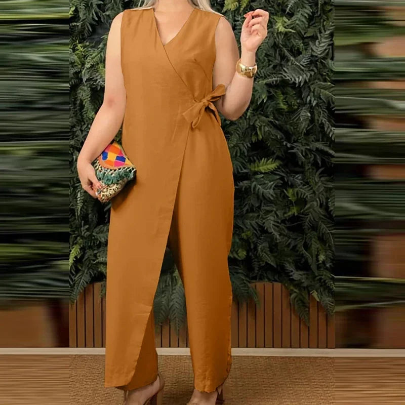 Women’s V-Neck Cross Strap Jumpsuit | Casual Sleeveless Lace-Up Romper