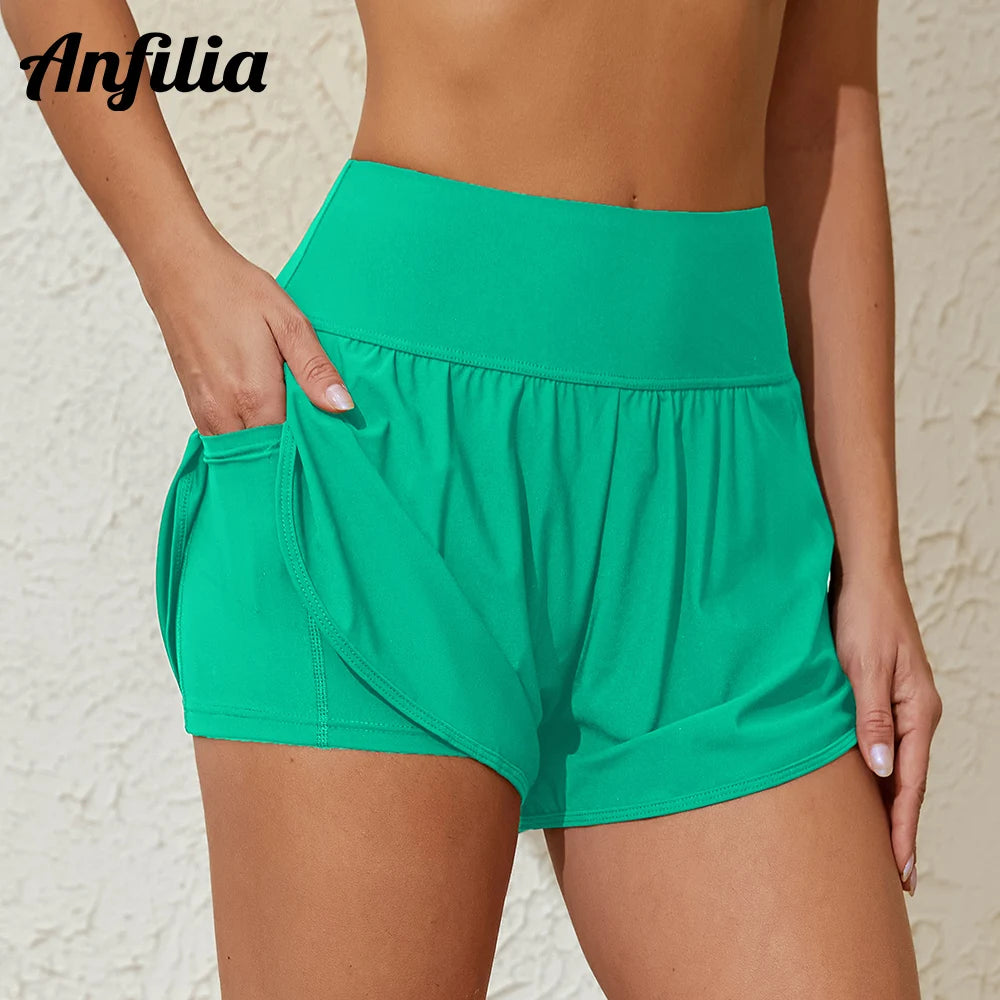 Women’s High-Waisted Swimming Trunks with Pockets | 2-in-1 Tankini Bottoms, Side Split Yoga & Fitness Shorts, Wide Waistband Swimwear