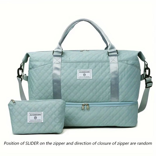2Pcs Travel Duffel Bag Set with Shoe Compartment & Cosmetic Pouch | Large-Capacity Nylon Gym Bag, Weekend & Overnight Carry-On