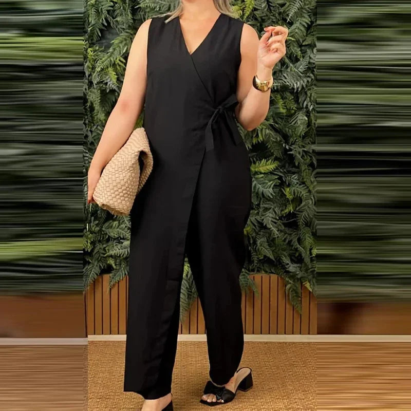 Women’s V-Neck Cross Strap Jumpsuit | Casual Sleeveless Lace-Up Romper