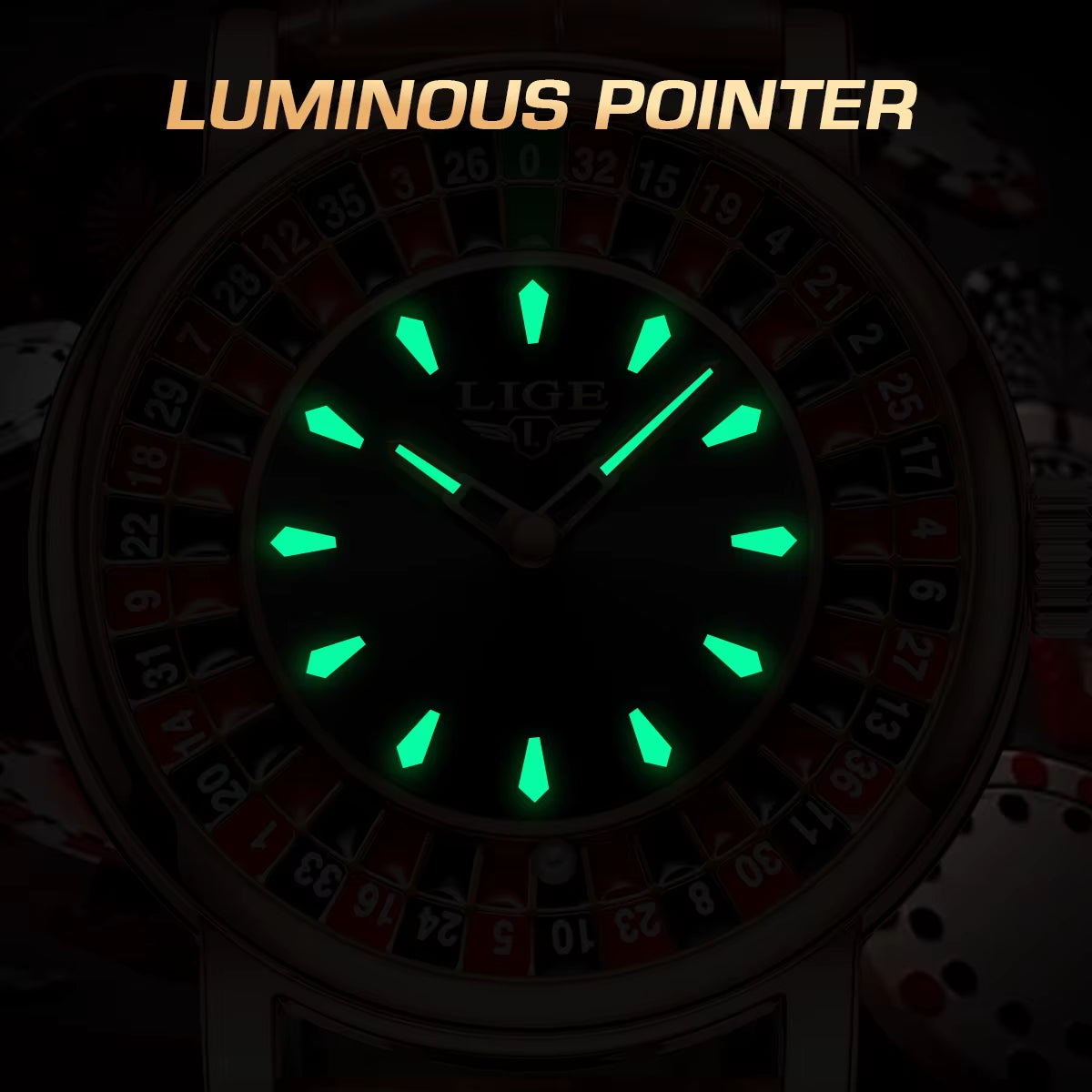 Men’s Luxury Brown Leather Watch | Rotating Dial Las Vegas Roulette Theme | Waterproof Luminous Wristwatch for Casual & Business Wear