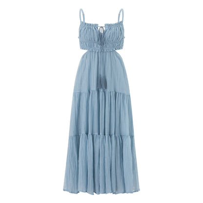 Summer Boho Maxi Dress for Women | Flowy A-Line Sundress with Spaghetti Straps, Ruffle Hem & Backless Cut-Out | Casual, Party & Holiday Outfit