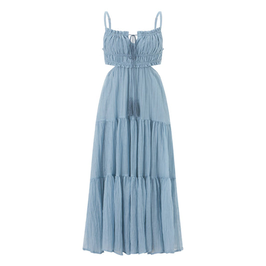Summer Boho Maxi Dress for Women | Flowy A-Line Sundress with Spaghetti Straps, Ruffle Hem & Backless Cut-Out | Casual, Party & Holiday Outfit