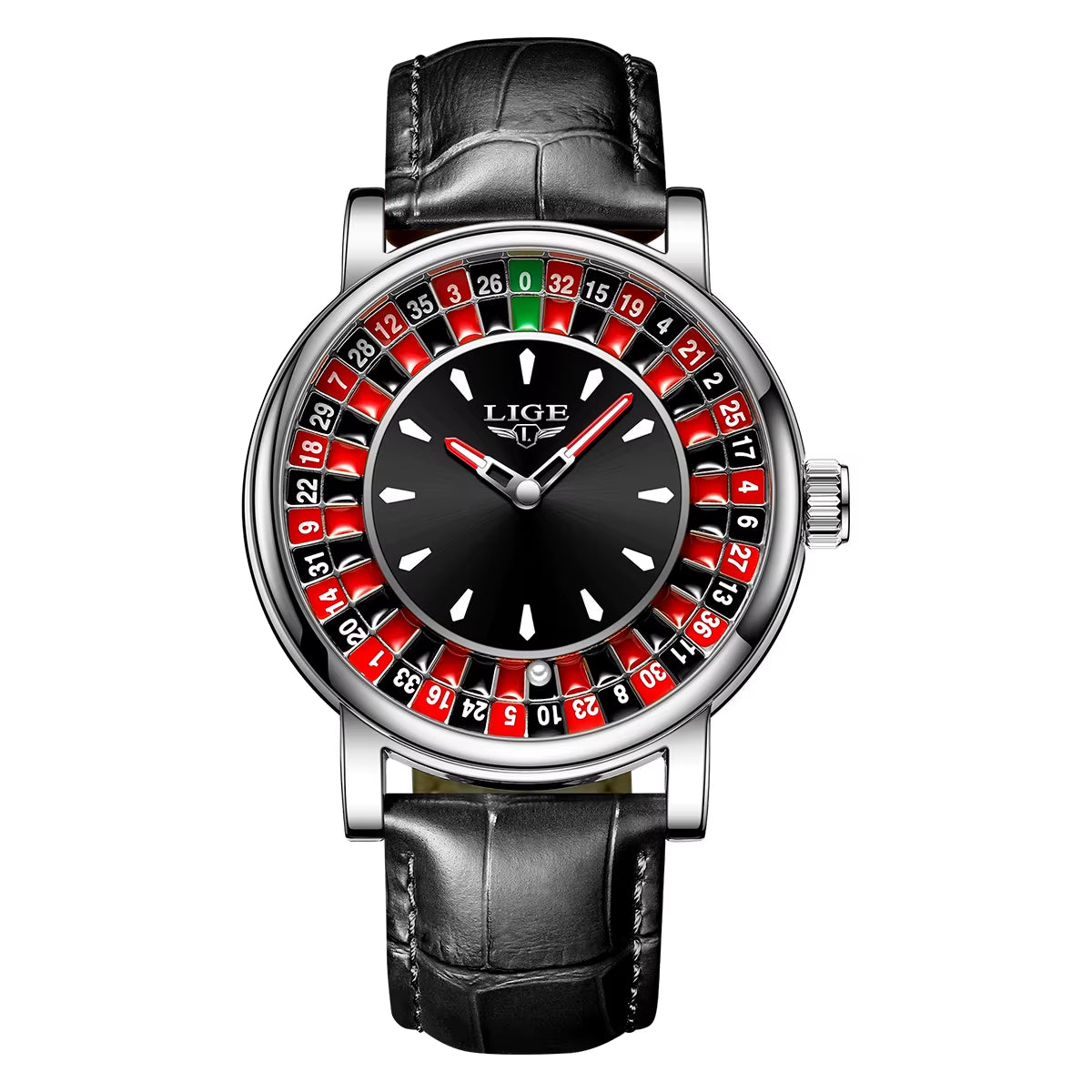Men’s Luxury Brown Leather Watch | Rotating Dial Las Vegas Roulette Theme | Waterproof Luminous Wristwatch for Casual & Business Wear