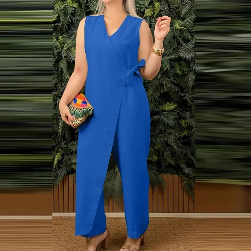 Women’s V-Neck Cross Strap Jumpsuit | Casual Sleeveless Lace-Up Romper
