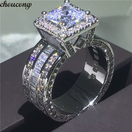 Vintage Princess Cut Zircon Ring | Silver Engagement & Wedding Ring for Women & Men | AAAA Zircon Anniversary Jewelry