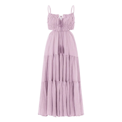 Summer Boho Maxi Dress for Women | Flowy A-Line Sundress with Spaghetti Straps, Ruffle Hem & Backless Cut-Out | Casual, Party & Holiday Outfit