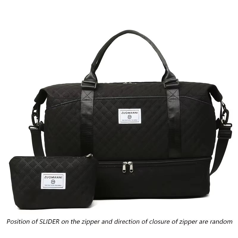 2Pcs Travel Duffel Bag Set with Shoe Compartment & Cosmetic Pouch | Large-Capacity Nylon Gym Bag, Weekend & Overnight Carry-On