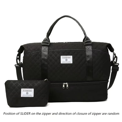 2Pcs Travel Duffel Bag Set with Shoe Compartment & Cosmetic Pouch | Large-Capacity Nylon Gym Bag, Weekend & Overnight Carry-On