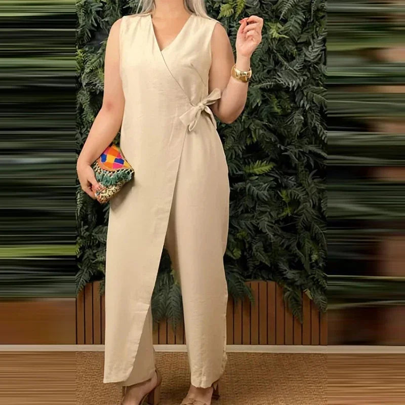 Women’s V-Neck Cross Strap Jumpsuit | Casual Sleeveless Lace-Up Romper