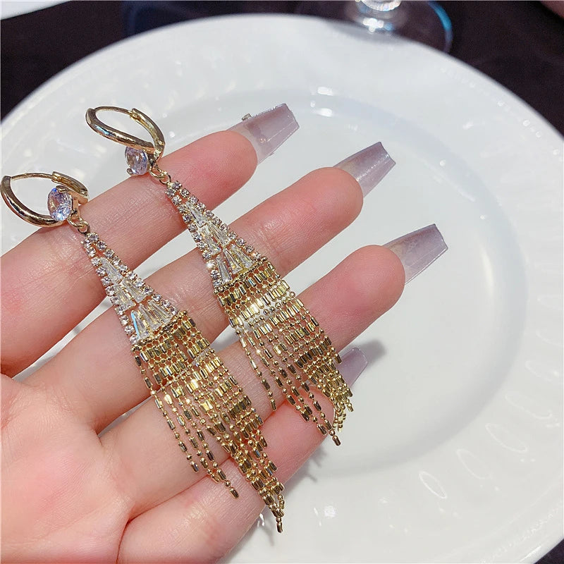 Luxury Zircon Long Tassel Earrings for Women | Exquisite Black Water Drop Earrings | Bridal, Party & Wedding Jewelry Gift