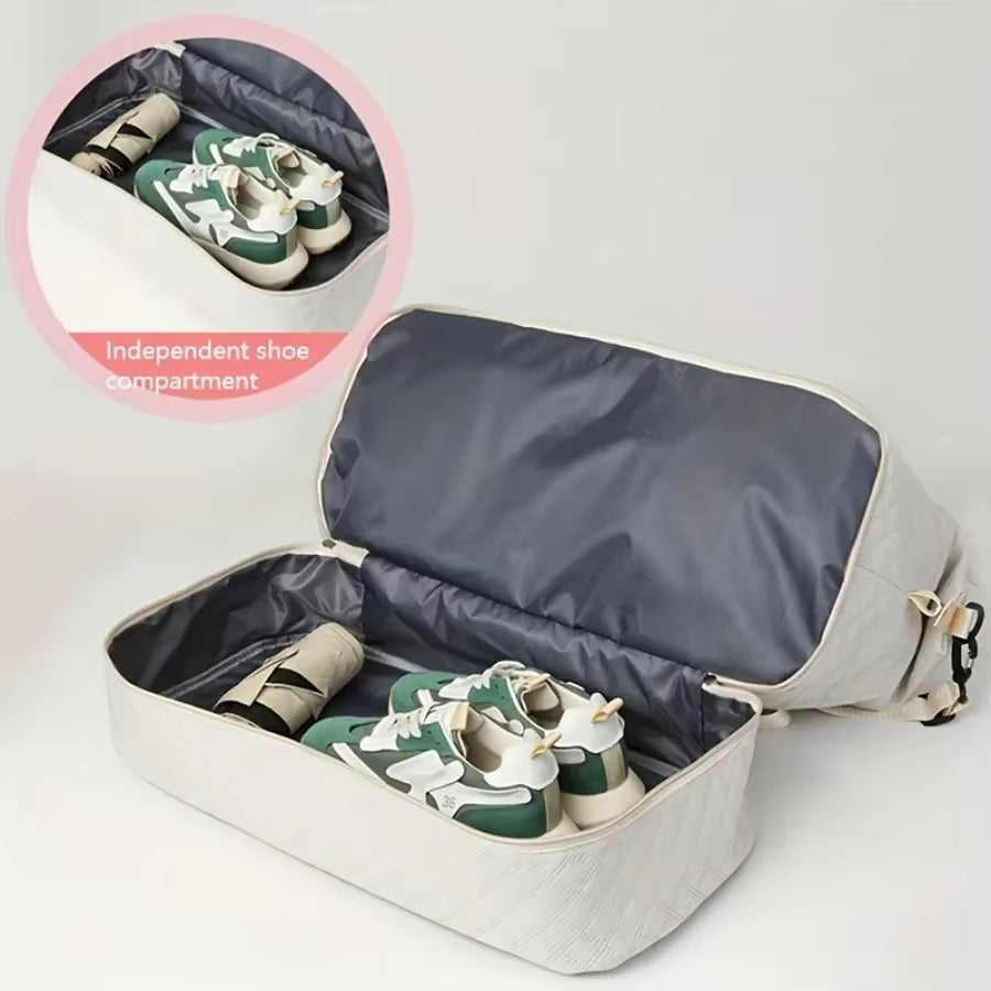 2Pcs Travel Duffel Bag Set with Shoe Compartment & Cosmetic Pouch | Large-Capacity Nylon Gym Bag, Weekend & Overnight Carry-On