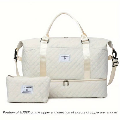 2Pcs Travel Duffel Bag Set with Shoe Compartment & Cosmetic Pouch | Large-Capacity Nylon Gym Bag, Weekend & Overnight Carry-On